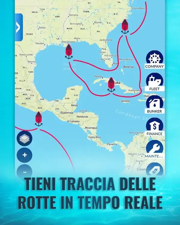 Schermata di Shipping Manager 2026 con le rotte delle navi sulla mappa del mondo